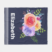 Waterverf Rozen Floral Bouquet Fleece Deken (Voorkant (Horizontaal))