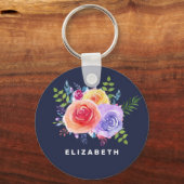 Waterverf Rozen Floral Bouquet Sleutelhanger (Voorkant)