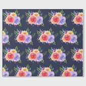 Waterverf Rozen Floral Pattern op Navy Blue Cadeaupapier (Vlak)