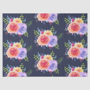 Waterverf Rozen Floral Pattern op Navy Blue Tissuepapier