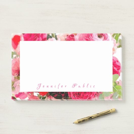 Waterverf Rozen Flowers Elegant Hand Script Name Post-it® Notes (Op bureau)