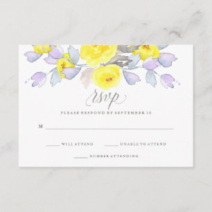 Waterverf Rozen Geel Paarse en Grijs RSVP Kaartje