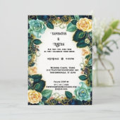  Waterverf Rozen Gold Trim Wedding Kaart (Staand voorkant)