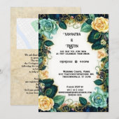  Waterverf Rozen Gold Trim Wedding Kaart (Voorkant / Achterkant)