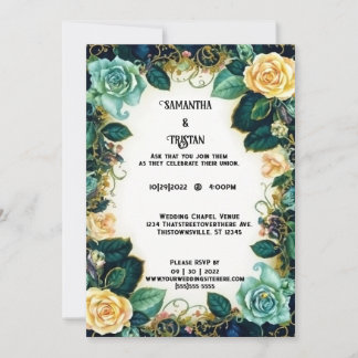  Waterverf Rozen Gold Trim Wedding Kaart