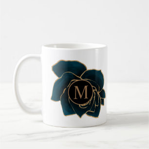 waterverf rozen goud en blauw monogram koffiemok