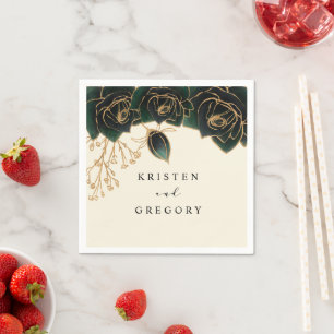 Waterverf Rozen Groene en gouden bruiloft Servet