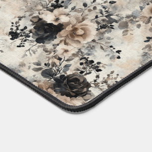 Waterverf Rozen in Beige, Black Desk Mat