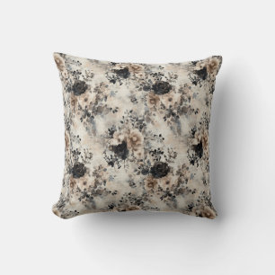  Waterverf Rozen in Beige, Zwart, Cream Kussen