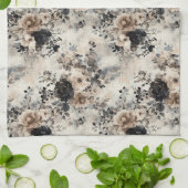 Waterverf Rozen in Beige, Zwart, Cream Theedoek (Gevouwen)