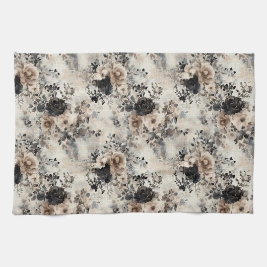 Waterverf Rozen in Beige, Zwart, Cream Theedoek (Horizontaal)