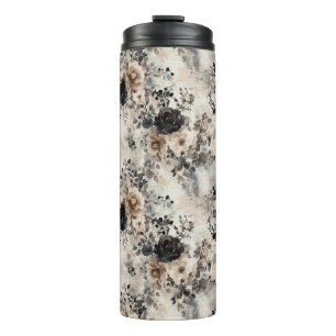  Waterverf Rozen in Beige, Zwart, Cream Thermosbeker