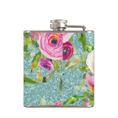 Waterverf Rozen in Roze en Cream Aqua Glitter Heupfles (Achterkant)