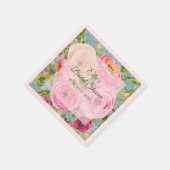 Waterverf Rozen in Roze en Cream Aqua Glitter Servet (Hoek)