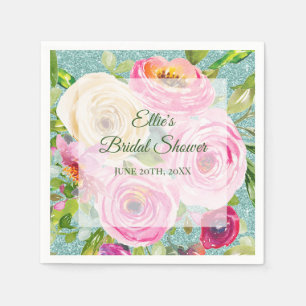 Waterverf Rozen in Roze en Cream Aqua Glitter Servet