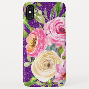 Waterverf Rozen in Roze en Cream Paarse Glitter iPhone XS Max Hoesje