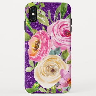 Waterverf Rozen in Roze en Cream Paarse Glitter iPhone XS Max Hoesje