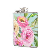 Waterverf Rozen in roze en crème op Aqua Heupfles (Links)