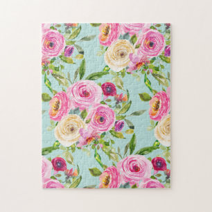 Waterverf Rozen in roze en crème op Aqua Legpuzzel