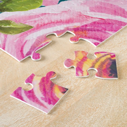Waterverf Rozen in roze en crème op Blauwgroen Legpuzzel (Zijkant)