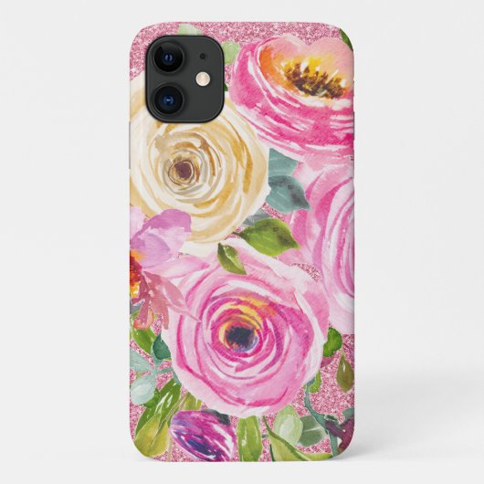 Waterverf Rozen in roze en roomroze glitter Case-Mate iPhone Case (Achterkant)