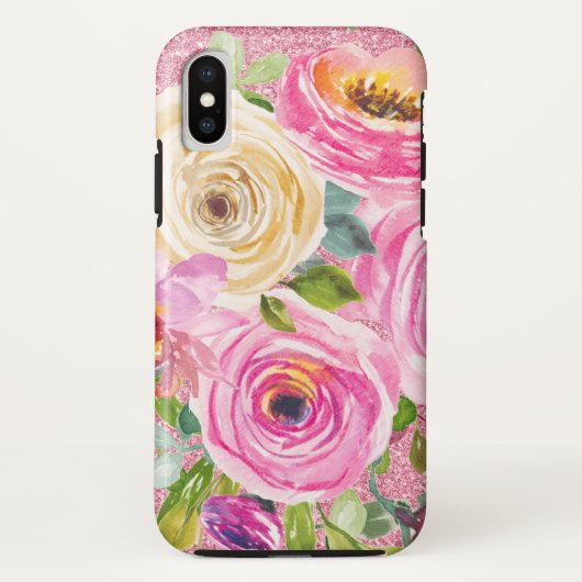 Waterverf Rozen in roze en roomroze glitter Case-Mate iPhone Case (Achterkant)