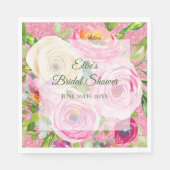 Waterverf Rozen in roze en roomroze glitter Servet (Voorkant)