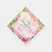 Waterverf Rozen in roze en roomroze glitter Servet (Hoek)
