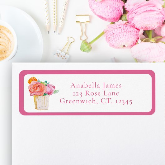 Waterverf Rozen in vaas Etiket