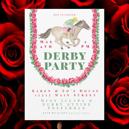 Waterverf Rozen Jockey Horse Derby Party Kaart