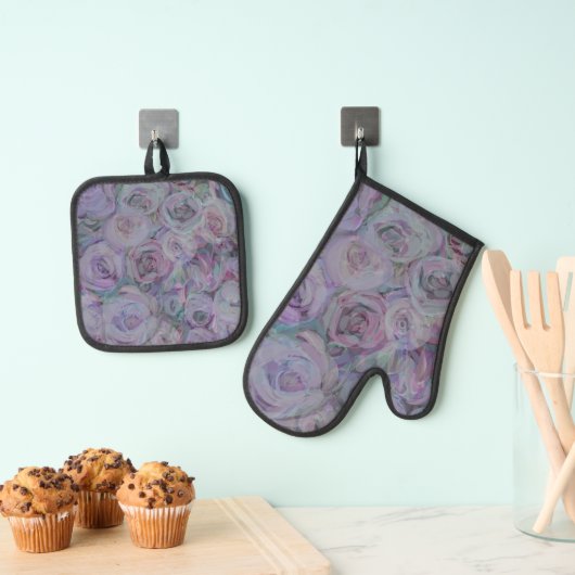 Waterverf Rozen lavender Ovenwant & Pannenlap Set (Insitu(Ophanging))