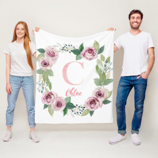 Waterverf rozen met letter C Fleece Deken