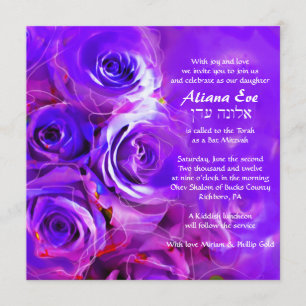 WATERVERF ROZEN NEON Bat Mitzvah Uitnodiging