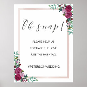 Waterverf rozen OH SNAP hashtag-teken Poster