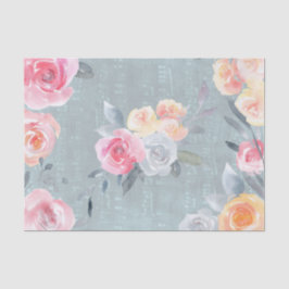 waterverf rozen op blauw oude muziek blad textuur tissuepapier