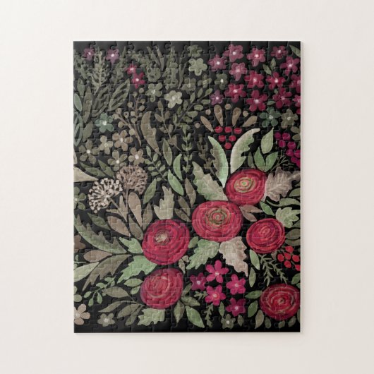 Waterverf rozen op een zwarte achtergrond, waterve legpuzzel (Verticaal)