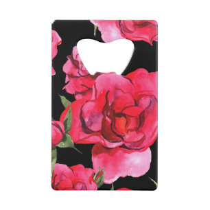 Waterverf Rozen op zwart Kredietkaart Flessenopener
