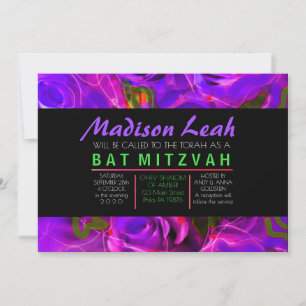WATERVERF ROZEN PAARSE NEON Bat Mitzvah Kaart