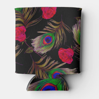 Waterverf rozen, pauwenveren, decoratief. blikjeskoeler