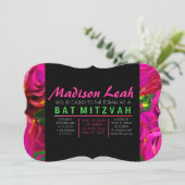 WATERVERF ROZEN PINK NEON Bat Mitzvah Kaart (Staand voorkant)
