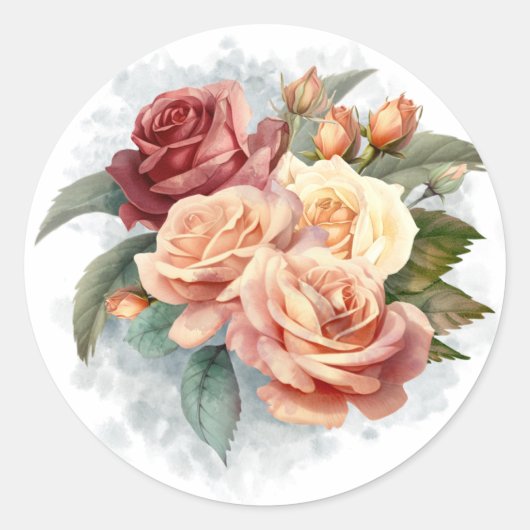Waterverf  rozen ronde sticker (Voorkant)