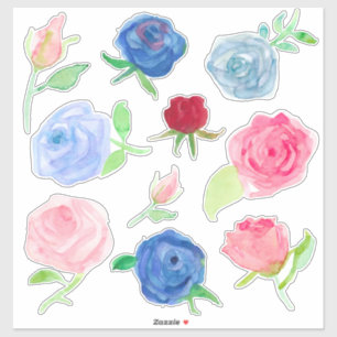 Waterverf Rozen Rood Blauw Roze grijs Sticker