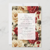  Waterverf Rozen rood ivoor groen bruiloft Kaart (Voorkant)