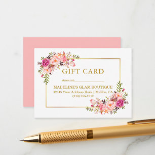 Waterverf Rozen Roze Floral Gold Gift Kaart
