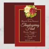 Waterverf Rozen Thanksgiving Diner Party Kaart (Voorkant / Achterkant)