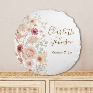 Waterverf Rozen Tuin Elegant Bloem Monogram Rond Kussen