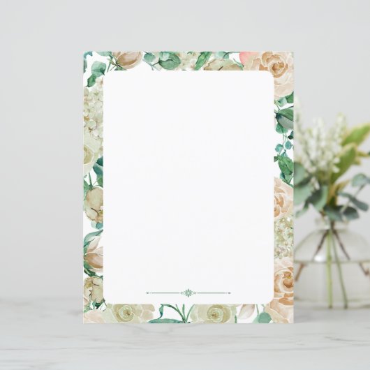 Waterverf rozen voor flessenschrijfpapier crème (Staand voorkant)