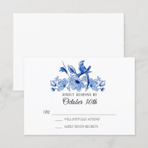 Waterverf RSVP Wedding Blue Chinoiserie Floral Kaart