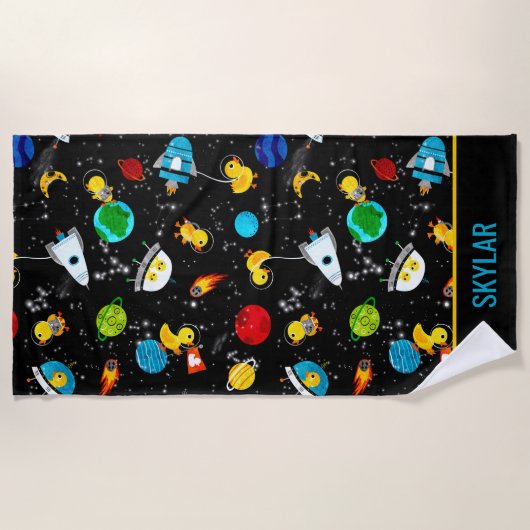 Waterverf Rubber Duck Astronauts Personalized Strandlaken (Voorkant)