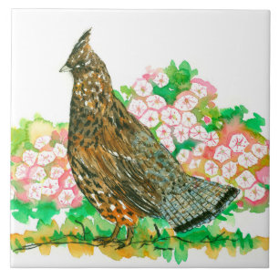 Waterverf Ruffed Grouse Gamebird Mountain Laurel Tegeltje